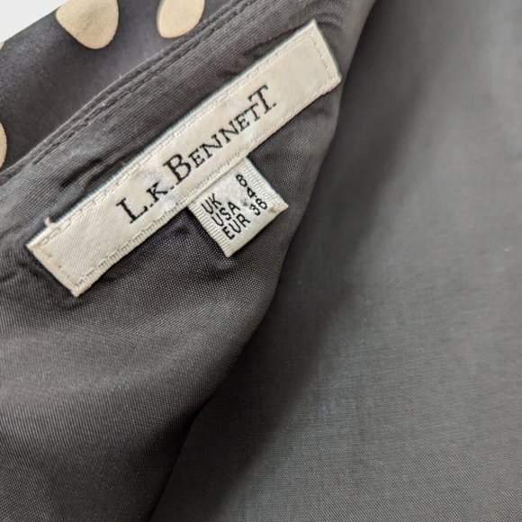 L.K. BENNETT Black & Cream Polka Dot 100% Silk Evening Party Dress Size 8 - Picture 3 of 4